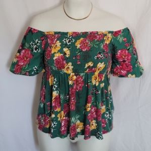 TORRID Floral Green Smocked Babydoll Top